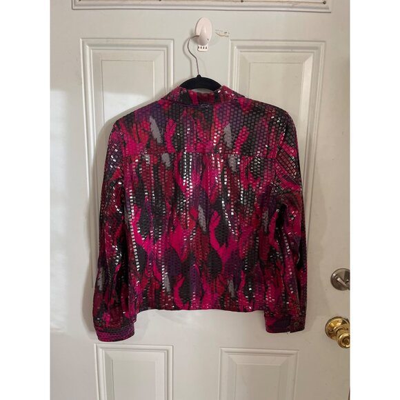 Ruby Rd. pink black sequined zip front dress jacket size 12P - Picture 2 of 9